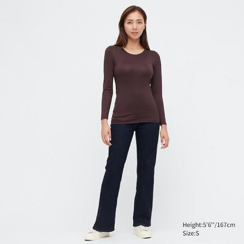 Camiseta Uniqlo HEATTECH Crew Neck Long-Sleeve Mujer Blancas | 251678_PE