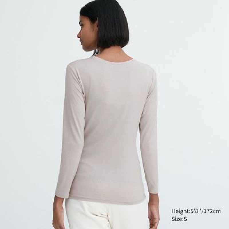 Camiseta Uniqlo HEATTECH Crew Neck Long-Sleeve Mujer Blancas | 251678_PE