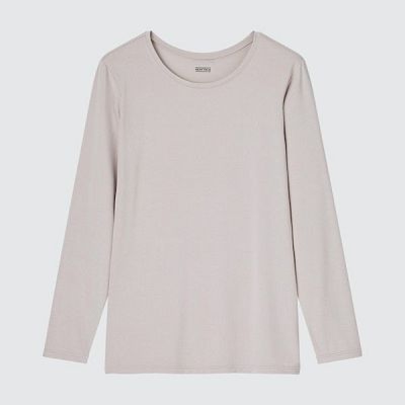 Camiseta Uniqlo HEATTECH Crew Neck Long-Sleeve Mujer Blancas | 251678_PE