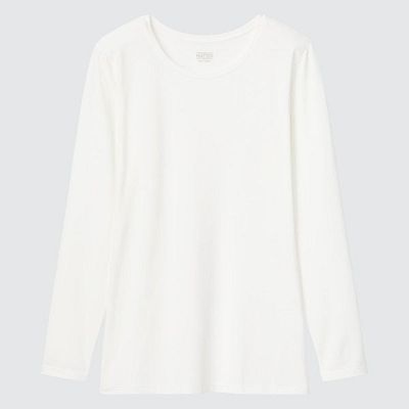 Camiseta Uniqlo HEATTECH Crew Neck Long-Sleeve Mujer Blancas | 904213_PE