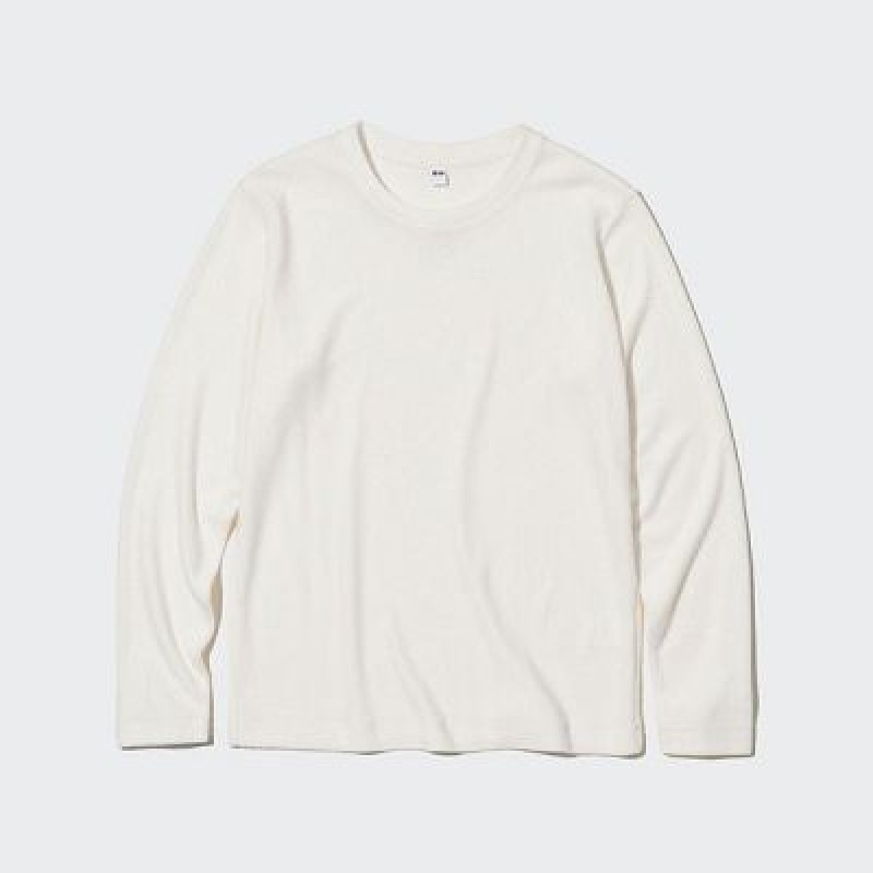 Camiseta Uniqlo HEATTECH Crew Neck Long-Sleeve Mujer Blancas | 549371_PE