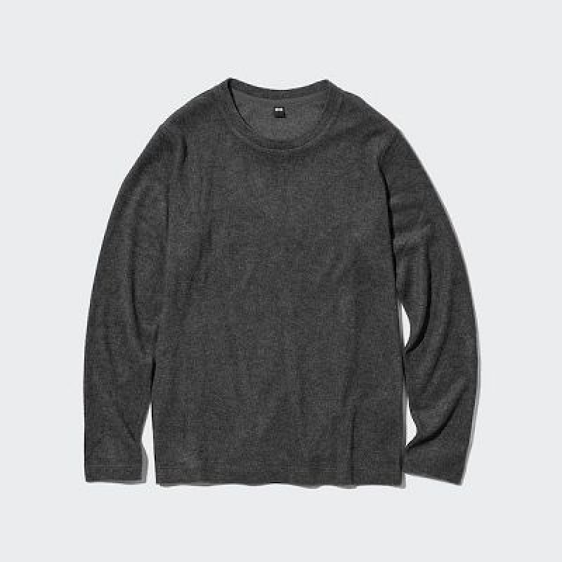 Camiseta Uniqlo HEATTECH Crew Neck Long-Sleeve Mujer Gris | 710869_PE