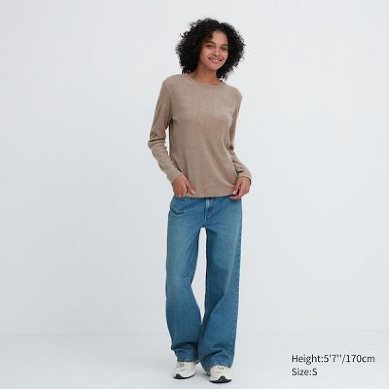 Camiseta Uniqlo HEATTECH Crew Neck Long-Sleeve Mujer Blancas | 520617_PE