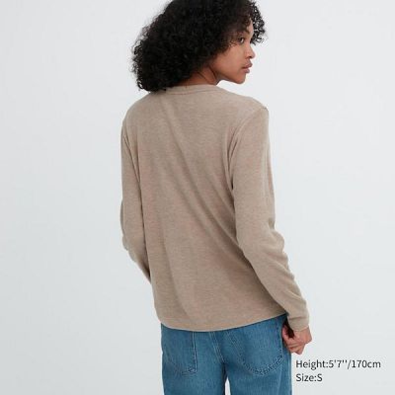 Camiseta Uniqlo HEATTECH Crew Neck Long-Sleeve Mujer Blancas | 520617_PE