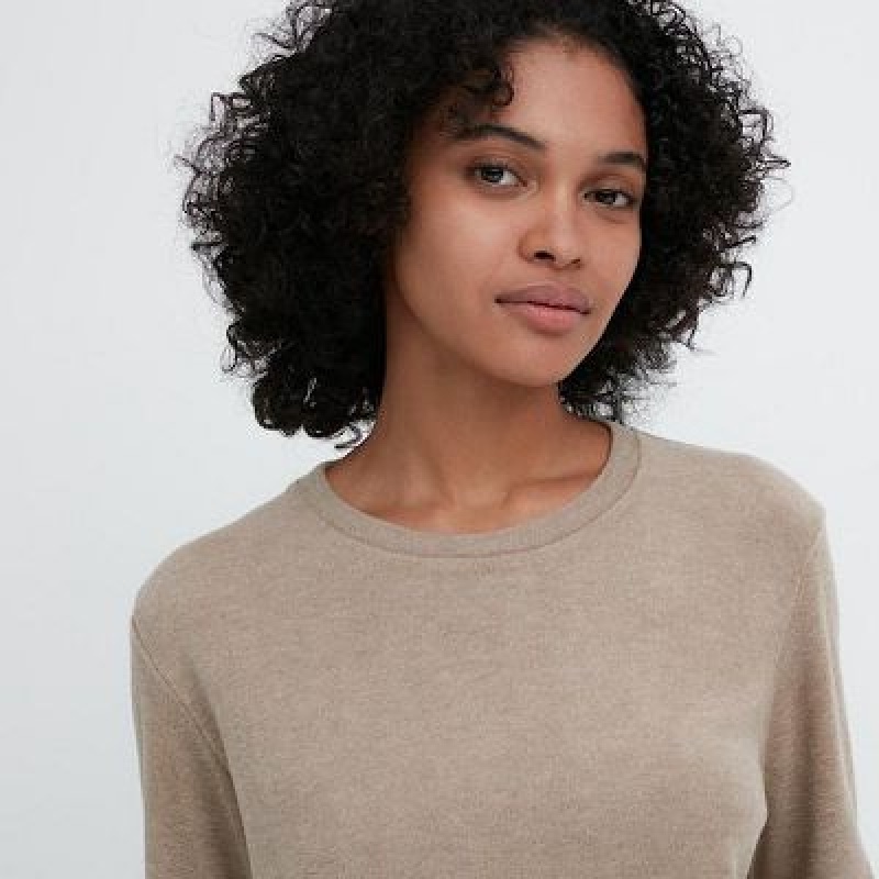 Camiseta Uniqlo HEATTECH Crew Neck Long-Sleeve Mujer Blancas | 520617_PE