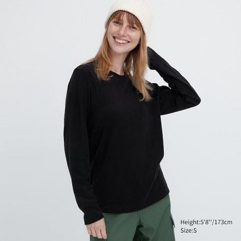 Camiseta Uniqlo HEATTECH Crew Neck Long-Sleeve Mujer Negras | 623147_PE