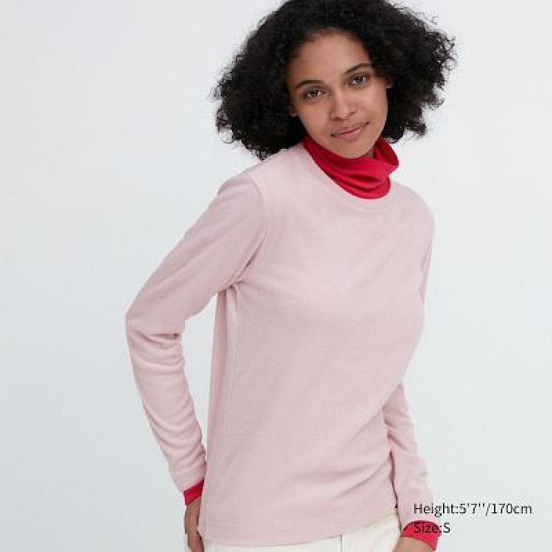 Camiseta Uniqlo HEATTECH Crew Neck Long-Sleeve Mujer Rosas | 216845_PE