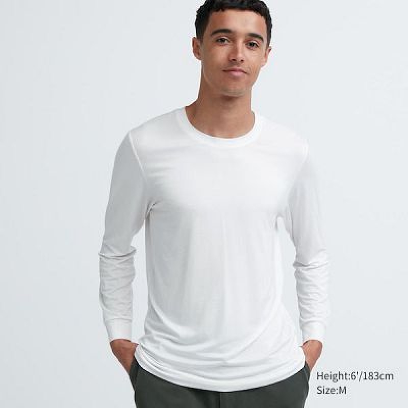 Camiseta Uniqlo HEATTECH Crew Neck Long-Sleeve Hombre Blancas | 852034_PE