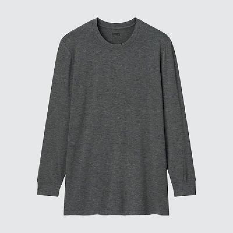 Camiseta Uniqlo HEATTECH Crew Neck Long-Sleeve Hombre Negras | 645371_PE