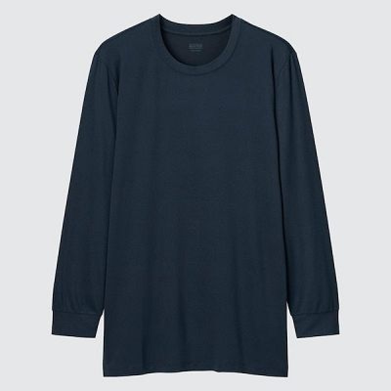 Camiseta Uniqlo HEATTECH Crew Neck Long-Sleeve Hombre Azul Marino | 567293_PE