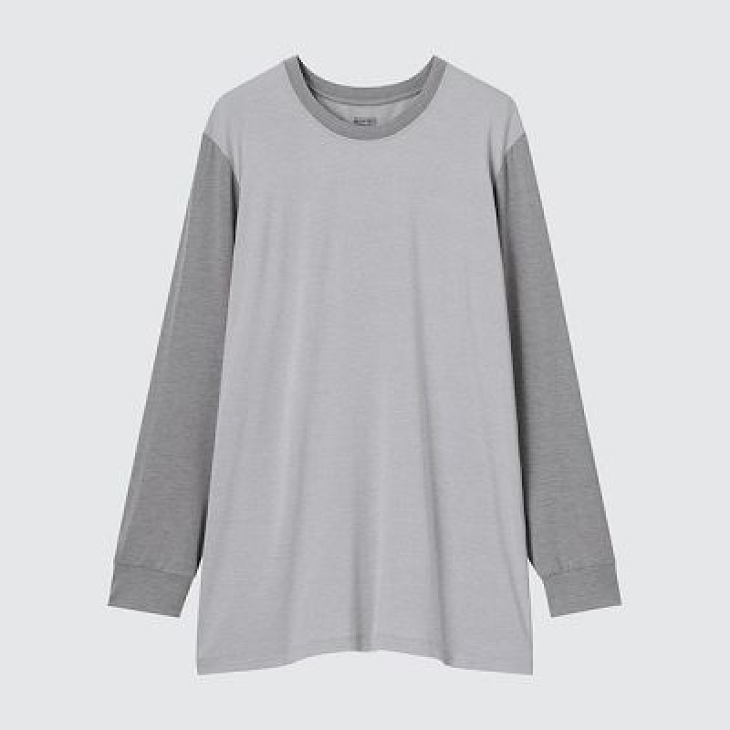 Camiseta Uniqlo HEATTECH Crew Neck Long Sleeve Hombre Gris | 403872_PE