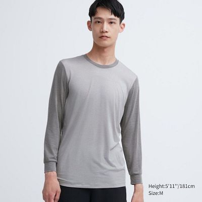 Camiseta Uniqlo HEATTECH Crew Neck Long Sleeve Hombre Gris | 403872_PE