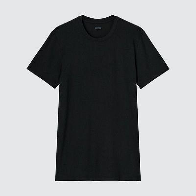 Camiseta Uniqlo HEATTECH Crew Neck Short-Sleeve Hombre Negras | 564730_PE