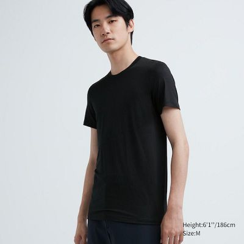 Camiseta Uniqlo HEATTECH Crew Neck Short-Sleeve Hombre Negras | 564730_PE