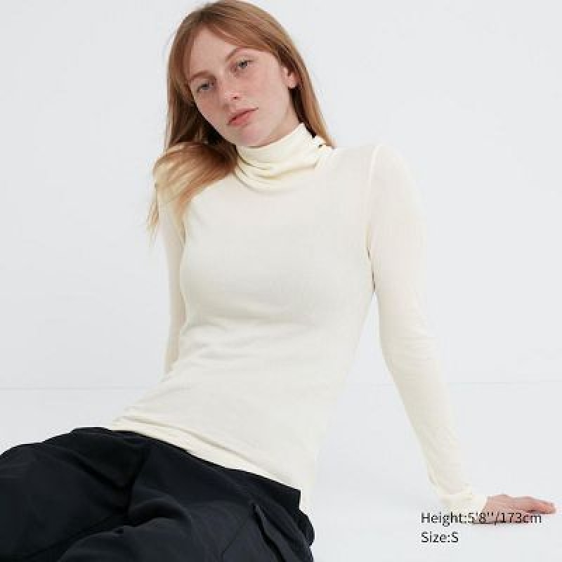 Camiseta Uniqlo HEATTECH Extra Warm Seamless Acanalado Turtleneck Long-Sleeve Mujer Blancas | 370481_PE