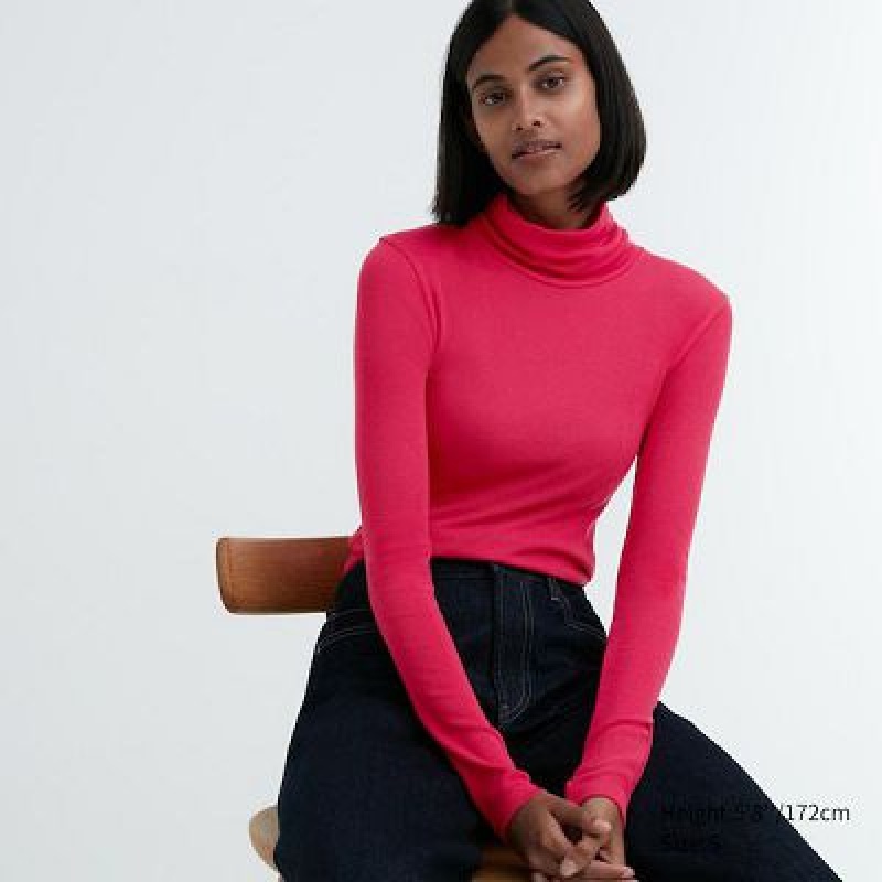 Camiseta Uniqlo HEATTECH Extra Warm Seamless Acanalado Turtleneck Long-Sleeve Mujer Rosas | 239075_PE