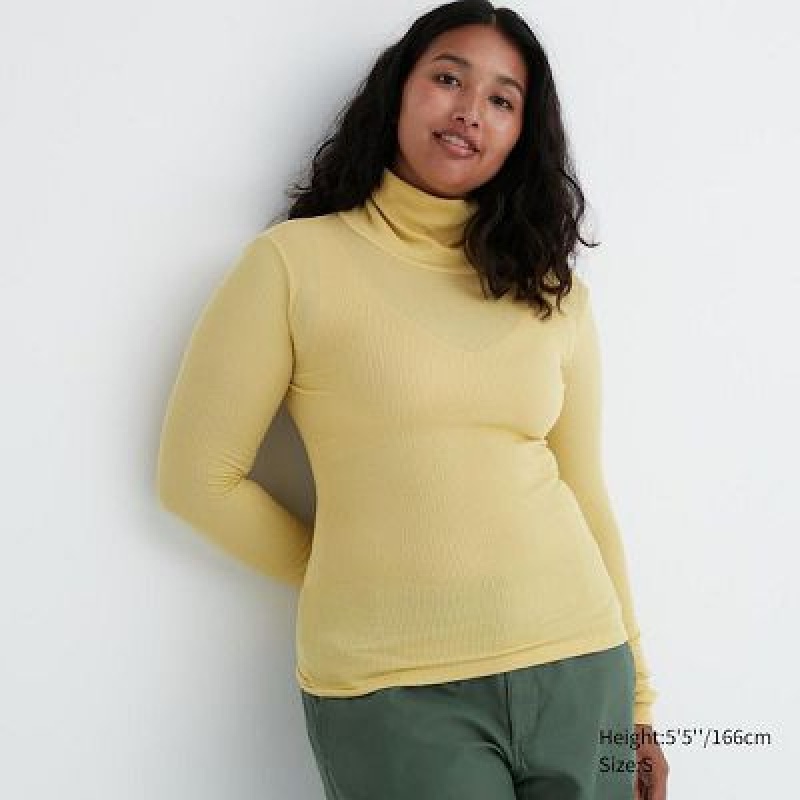 Camiseta Uniqlo HEATTECH Extra Warm Seamless Acanalado Turtleneck Long-Sleeve Mujer Amarillo | 156839_PE