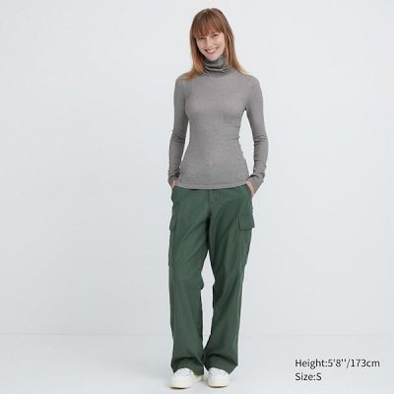 Camiseta Uniqlo HEATTECH Extra Warm Seamless Turtleneck Mujer Gris | 476025_PE