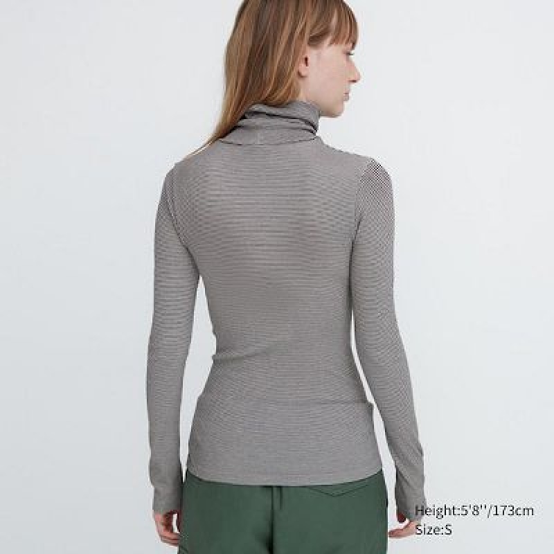 Camiseta Uniqlo HEATTECH Extra Warm Seamless Turtleneck Mujer Gris | 476025_PE