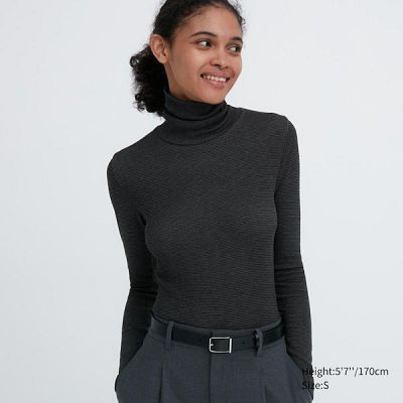 Camiseta Uniqlo HEATTECH Extra Warm Seamless Turtleneck Mujer Gris | 476025_PE