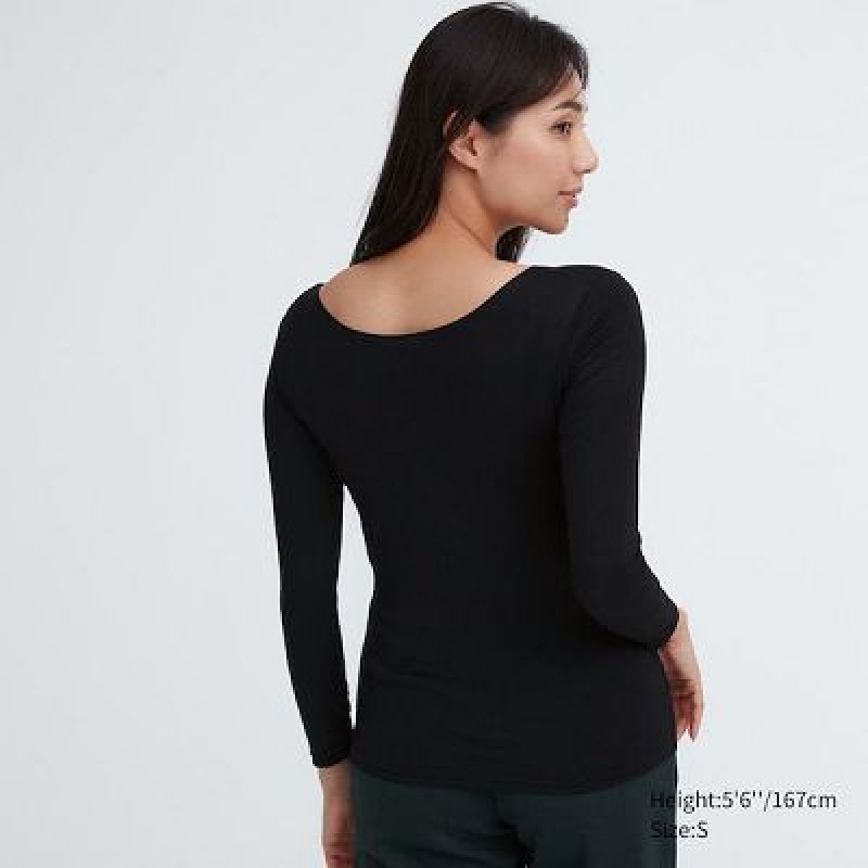 Camiseta Uniqlo HEATTECH Scoop Neck Long-Sleeve Mujer Negras | 206895_PE