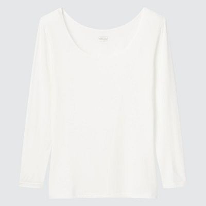 Camiseta Uniqlo HEATTECH Scoop Neck Long-Sleeve Mujer Blancas | 831946_PE