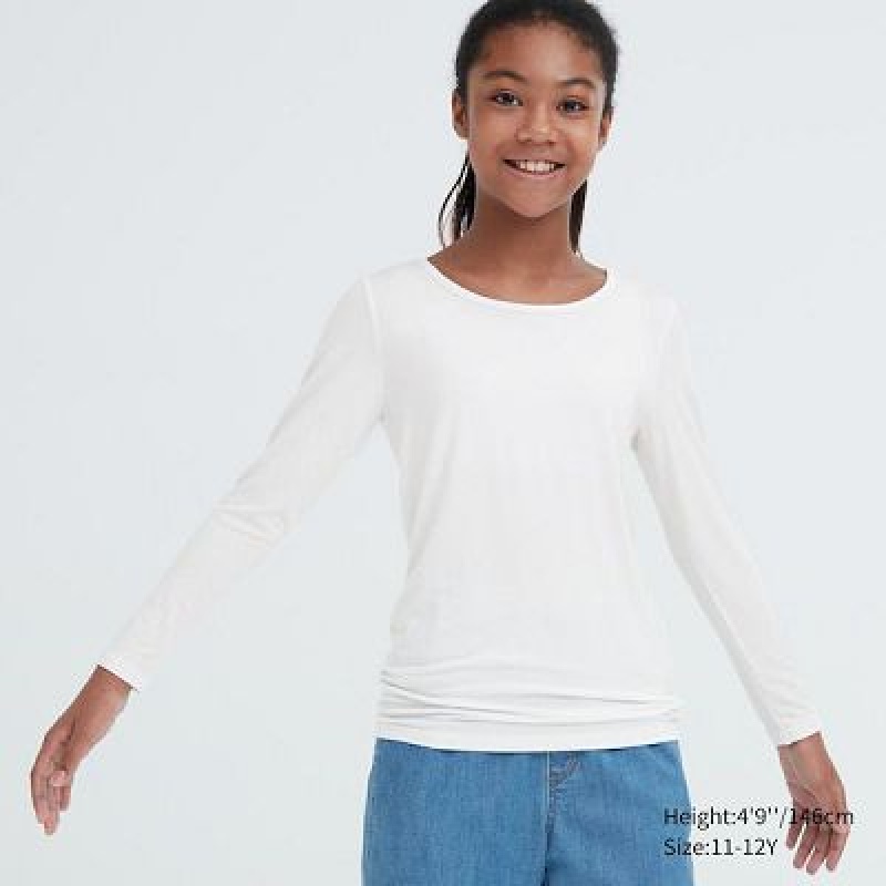 Camiseta Uniqlo HEATTECH Scoop Neck Long-Sleeve Niños Blancas | 654173_PE