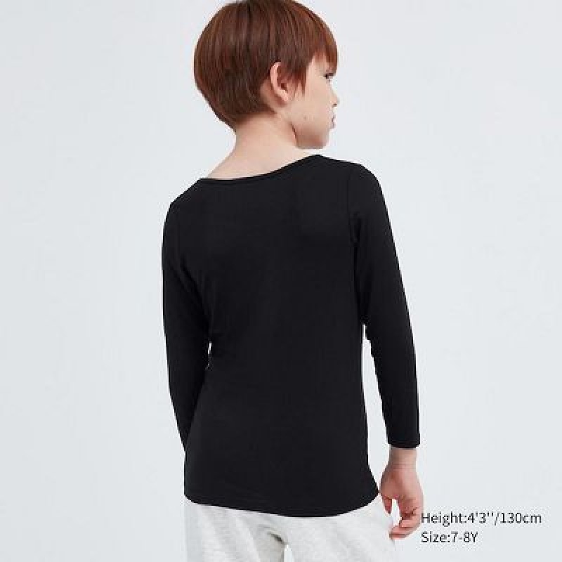 Camiseta Uniqlo HEATTECH Scoop Neck Long-Sleeve Niños Negras | 684021_PE