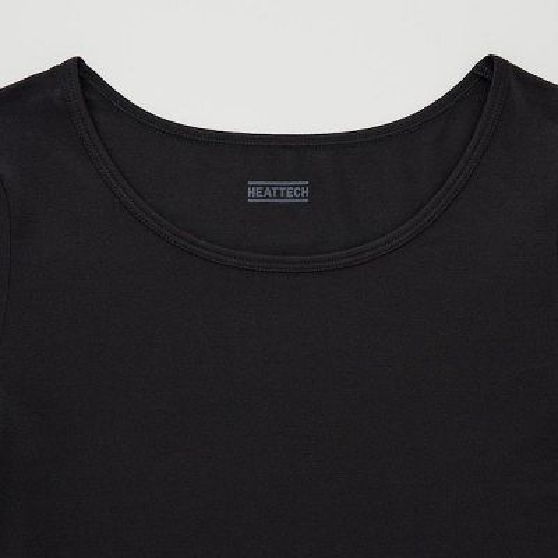 Camiseta Uniqlo HEATTECH Scoop Neck Long-Sleeve Niños Negras | 684021_PE