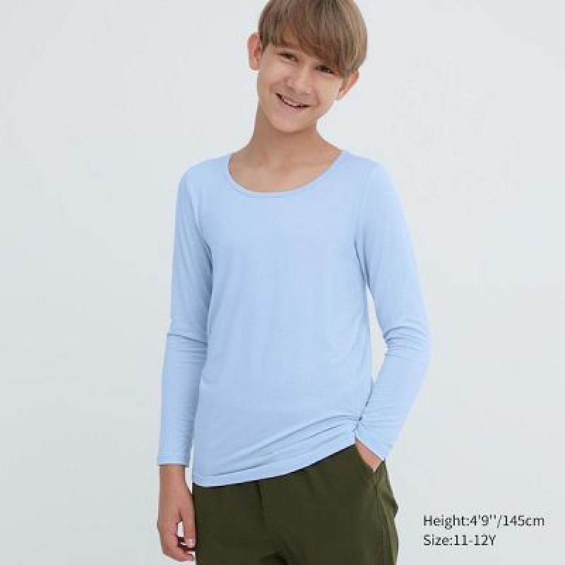 Camiseta Uniqlo HEATTECH Scoop Neck Long-Sleeve Niños Azules | 796403_PE