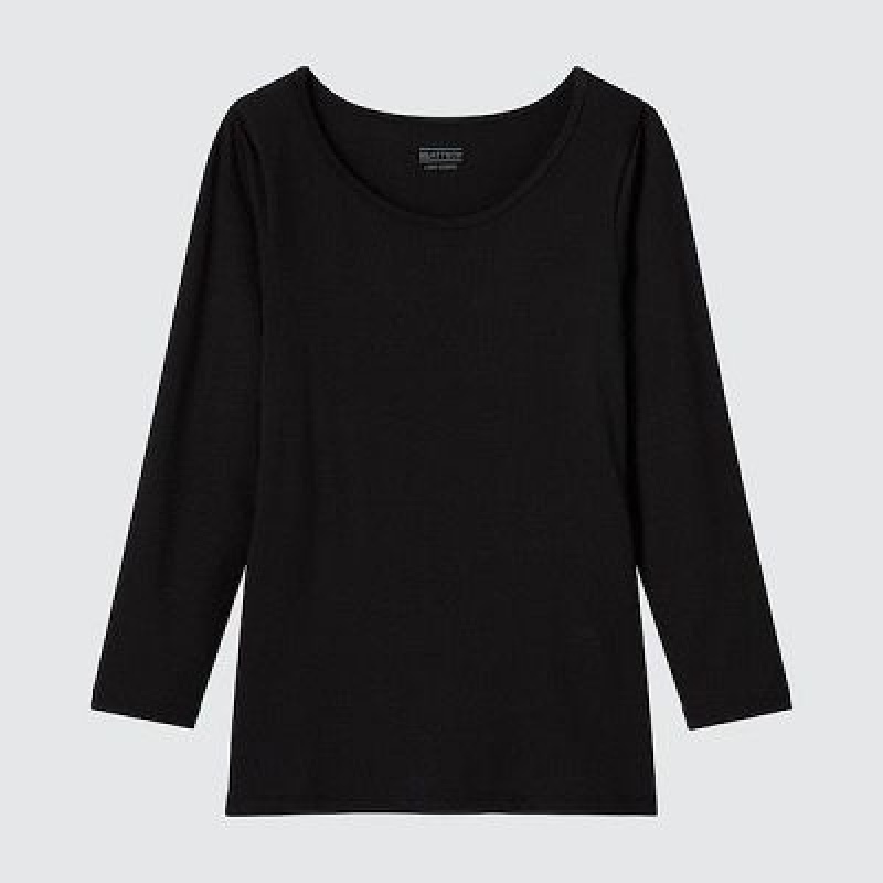 Camiseta Uniqlo HEATTECH Scoop Neck Long-Sleeve Niños Negras | 195746_PE