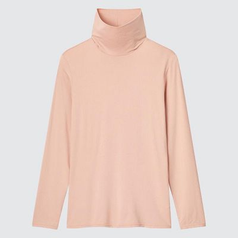 Camiseta Uniqlo HEATTECH Turtleneck Long-Sleeve Mujer Rosas | 629183_PE