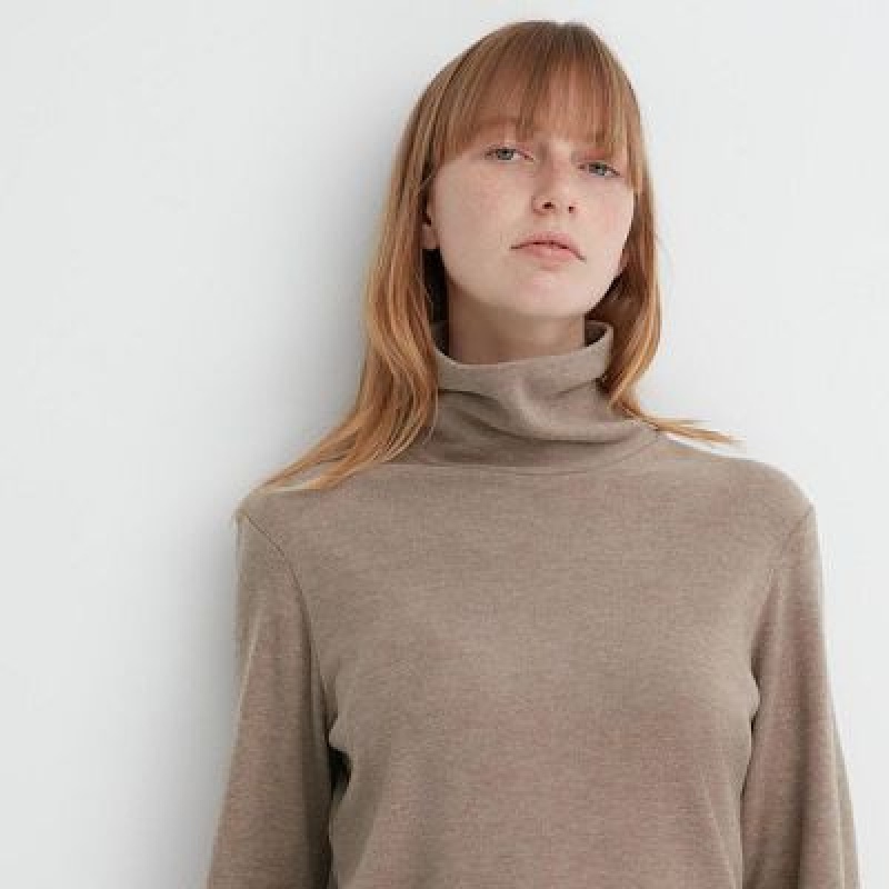 Camiseta Uniqlo HEATTECH Turtleneck Long-Sleeve Mujer Gris | 798642_PE