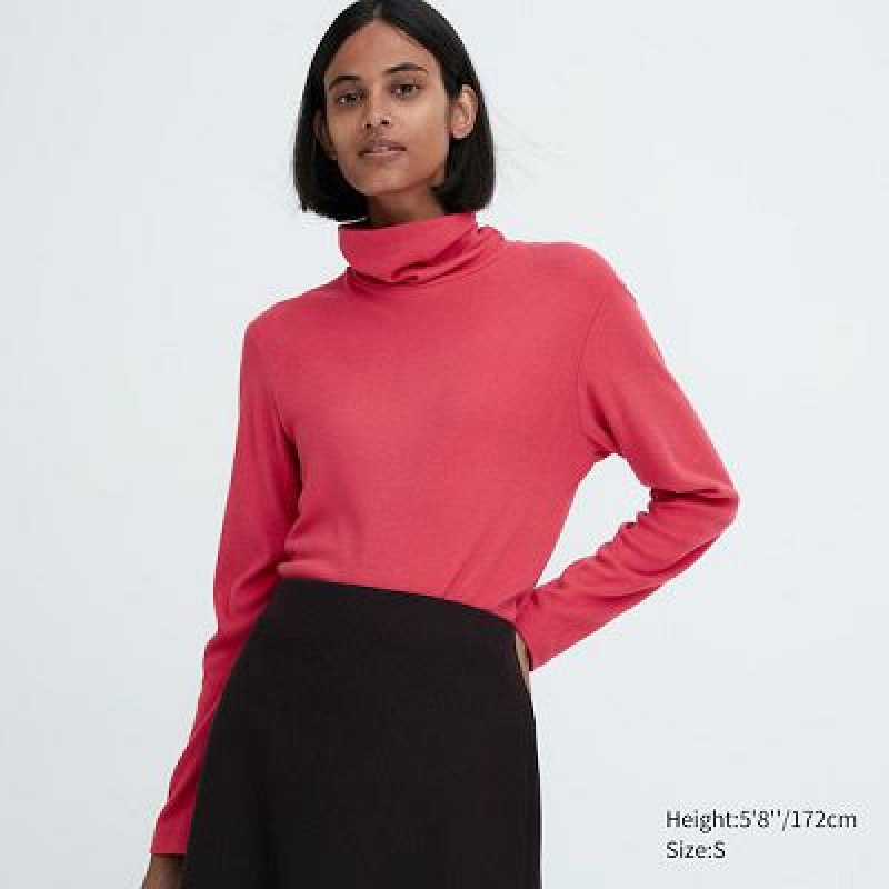 Camiseta Uniqlo HEATTECH Turtleneck Long-Sleeve Mujer Rojas | 965743_PE