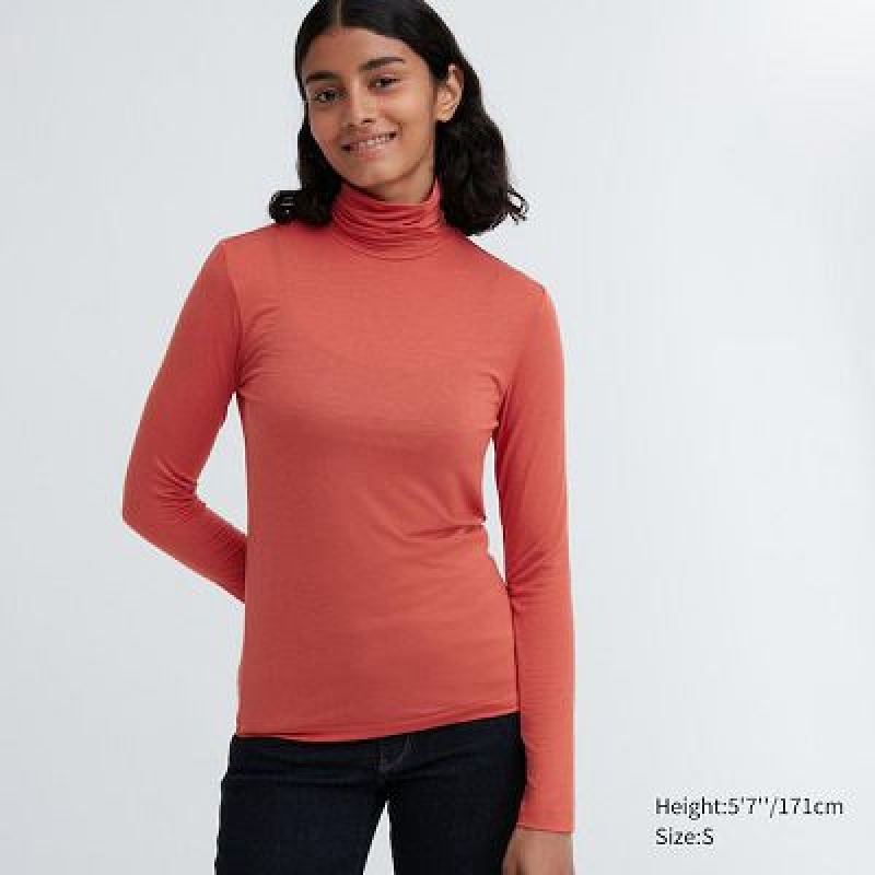 Camiseta Uniqlo HEATTECH Ultra Light Turtleneck Long-Sleeve Mujer Naranjas | 631074_PE