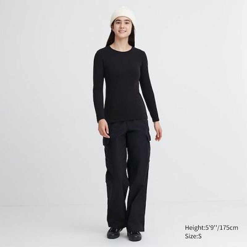 Camiseta Uniqlo HEATTECH Ultra Warm Crew Neck Long-Sleeve Mujer Negras | 697284_PE