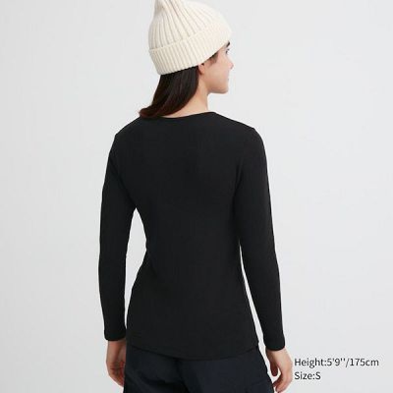 Camiseta Uniqlo HEATTECH Ultra Warm Crew Neck Long-Sleeve Mujer Negras | 697284_PE