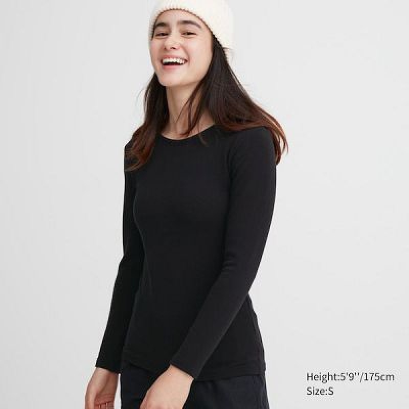 Camiseta Uniqlo HEATTECH Ultra Warm Crew Neck Long-Sleeve Mujer Negras | 697284_PE