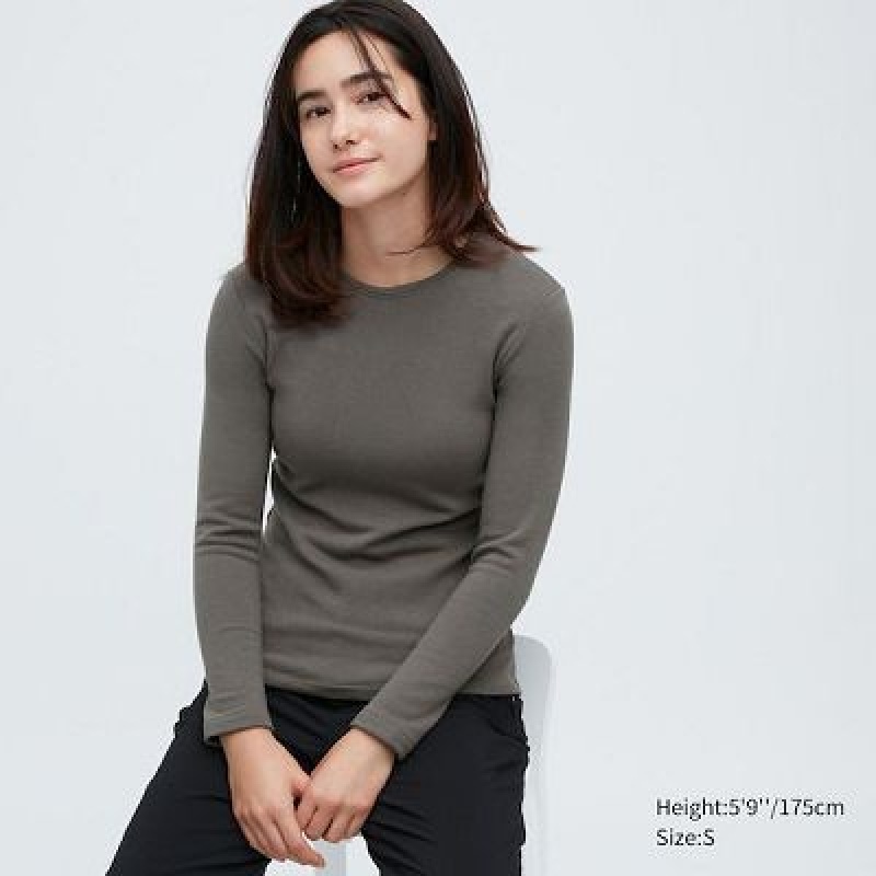 Camiseta Uniqlo HEATTECH Ultra Warm Crew Neck Long-Sleeve Mujer Gris | 17529_PE