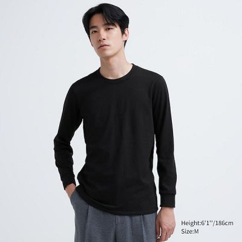 Camiseta Uniqlo HEATTECH Ultra Warm Crew Neck Long-Sleeve Hombre Negras | 495067_PE