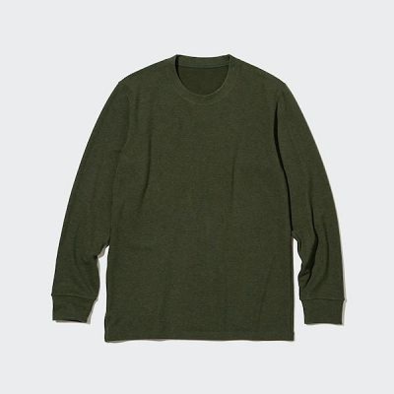 Camiseta Uniqlo HEATTECH Ultra Warm Crew Neck Long-Sleeve Hombre Verde Oliva | 690413_PE