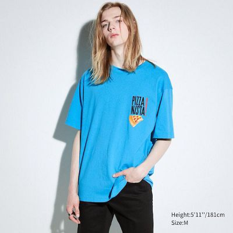 Camiseta Uniqlo L.A. Eats UT Hombre Azules | 908265_PE