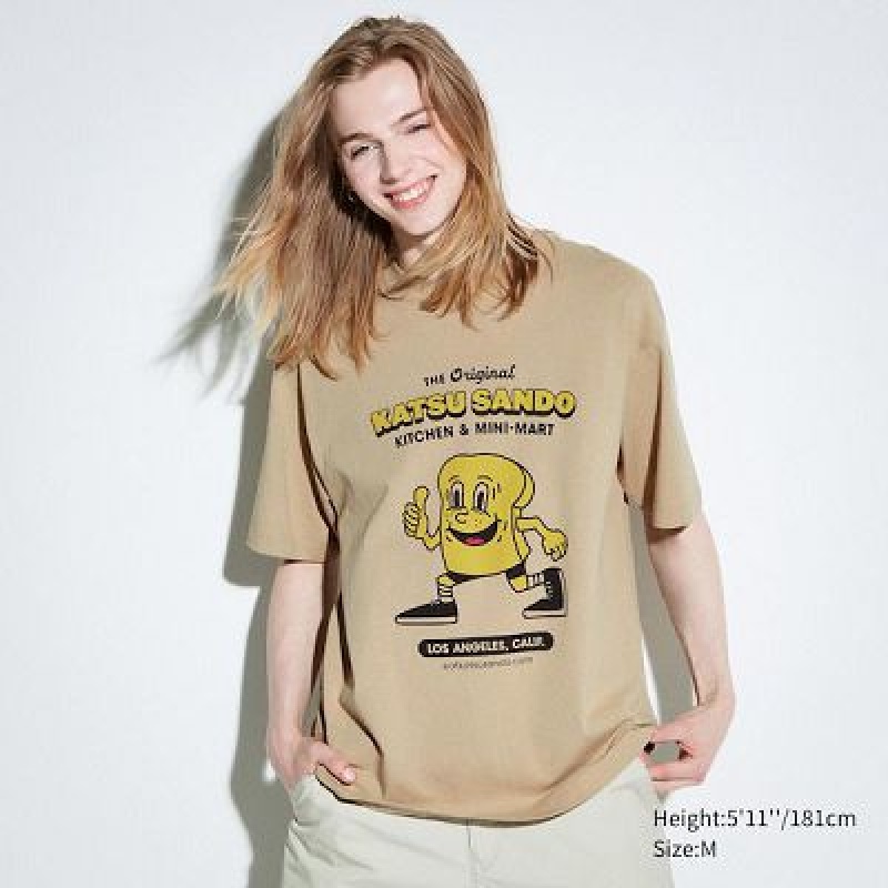 Camiseta Uniqlo L.A. Eats UT Hombre Beige | 345106_PE