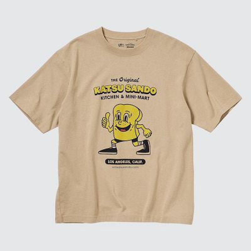 Camiseta Uniqlo L.A. Eats UT Hombre Beige | 345106_PE