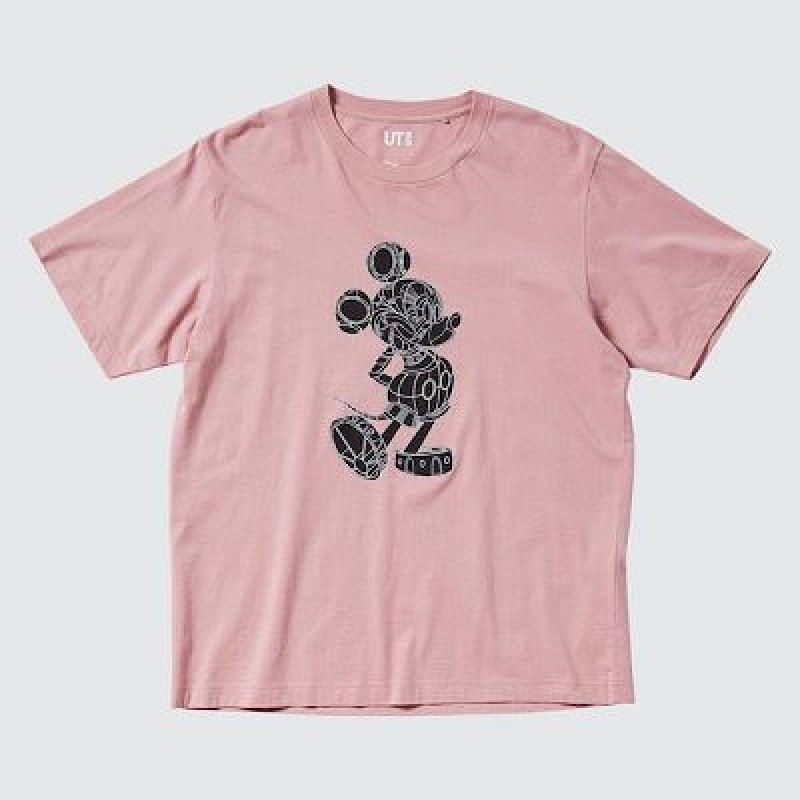 Camiseta Uniqlo Mickey Stands UT Hombre Rosas | 805139_PE