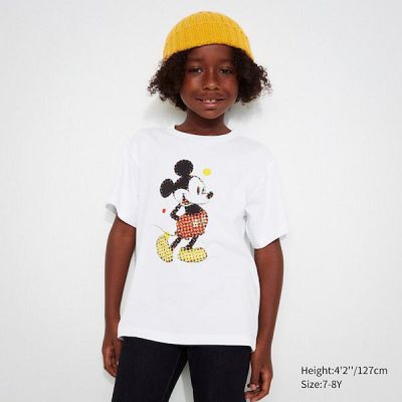 Camiseta Uniqlo Mickey Stands UT Niños Blancas | 903715_PE