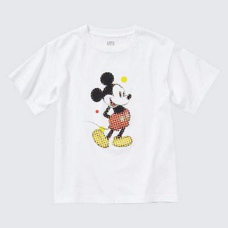 Camiseta Uniqlo Mickey Stands UT Niños Blancas | 903715_PE