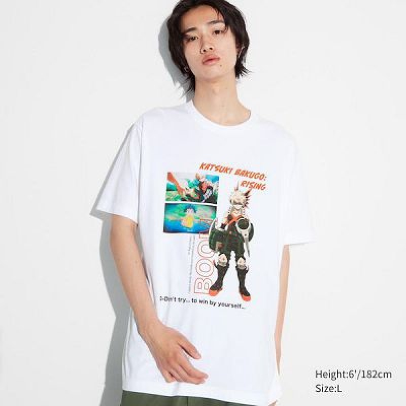 Camiseta Uniqlo My Hero Academia UT Hombre Blancas | 678532_PE