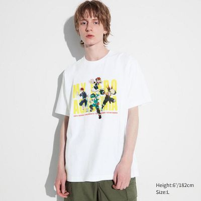 Camiseta Uniqlo My Hero Academia UT Hombre Blancas | 34786_PE