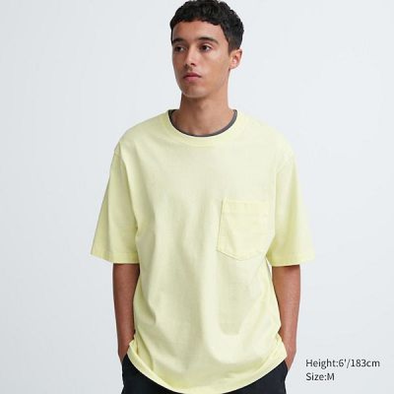 Camiseta Uniqlo Oversized Pocket Crew Neck Half-Sleeve Hombre Creme | 451397_PE